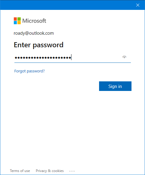 Outlook.com Authentication verification step 1: Enter your password.