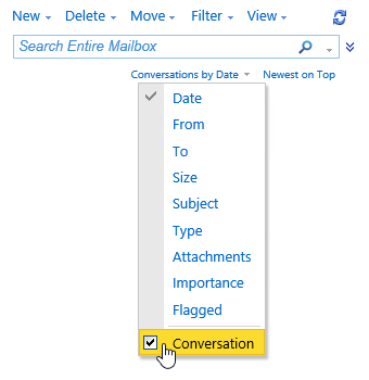 Disabling Conversation View in Outlook Web App 2010.