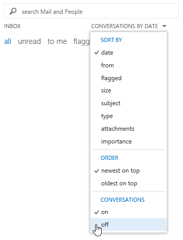 Disabling Conversation View in Outlook Web App 2013. 