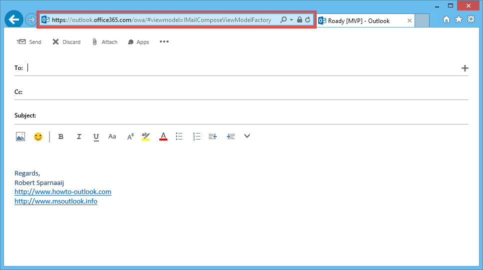 New Message URL in Internet Explorer (click on image to enlarge).