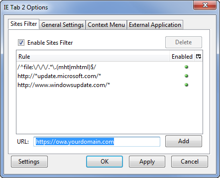 Adding OWA to IE Tab