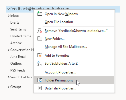 Opening the Folder Permissions dialog for the Mailbox folder.