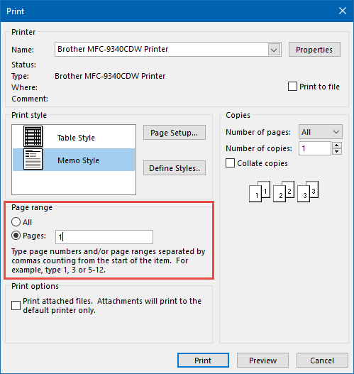 Print page range option