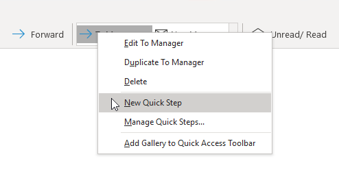 Quickly add a new Quick Step by right clicking on an existing Quick Step and choosing "New Quick Step" in Outlook for Microsoft 365.