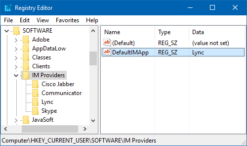 Various IM clients can integrate with Outlook but choosing a default requires a Registry fix. 