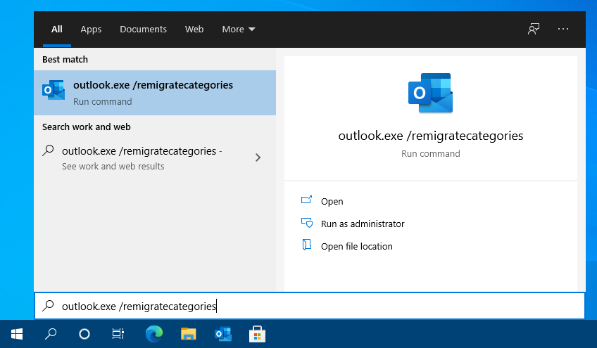 Starting Outlook with the remigratecategories switch.
