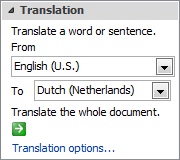 Research Pane- Translation - Translation options...