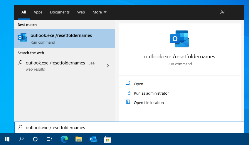 Start Outlook with the /resetfoldernames switch to have the folders match the language of Outlook.