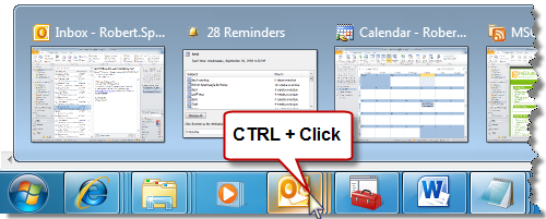Hold CTRL when clicking on the application to quickly restore the last open window for that application