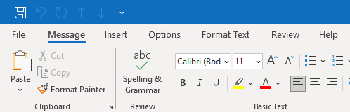 Spelling & Grammar command added to the default Message tab (Classic Ribbon).