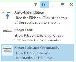 Ribbon Display Options menu in Office 2013