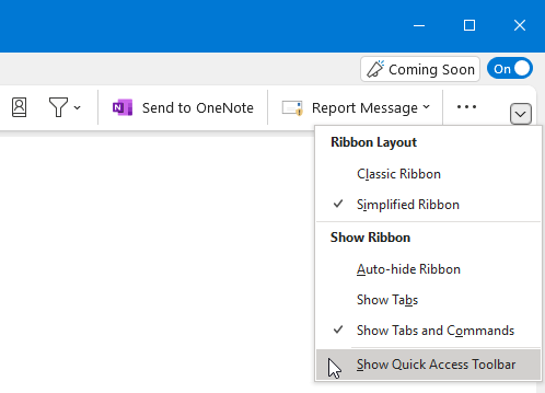 Ribbon Flyout: Show Quick Access Toolbar