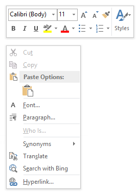 Right click context menu when composing a message in Outlook 2013