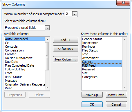 By modifying 2 columns you can make Outlook's RSS view more useful.