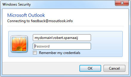 Save credentials for Outlook 2010