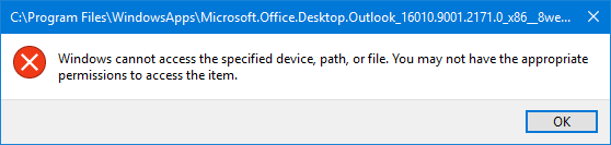 Windows cannot access the specified device, path, or file. You may not have the appropriate permissions to access the item.