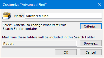 Custom Search Folder - Advanced Find - Criteria
