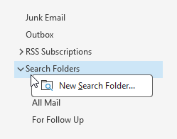 Creating a New Search Folder within the Folder Pane.