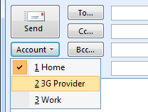 Select outgoing account via the Account button list in Outlook 2007.