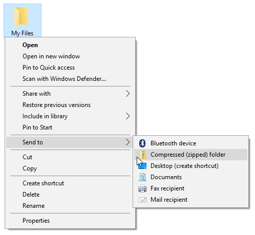 Quickly combine multiple files into a single zip-file via the Send To menu.