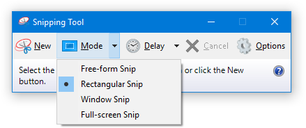 The Windows Snipping Tool offers 4 different ways to create a screenshot.