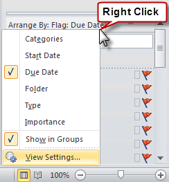 Opening the view settings for the To-Do List.