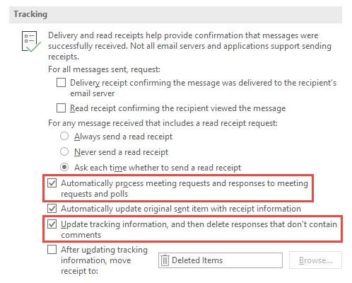 By adjusting your Tracking options, you can automatically delete empty Meeting responses without losing the tracking functionality.