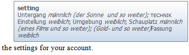 German Translation ScreenTip for “setting” in Outlook 2007.
