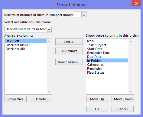 View Settings - Show columns - User-defined fields in folder - Days Left