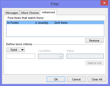Specify your In Folder criteria in the fields and add them to the list.