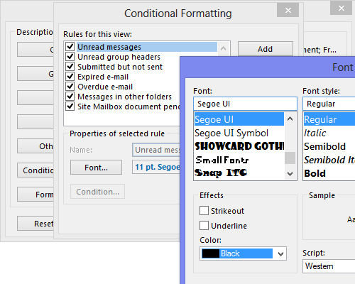 ms outlook conditional formatting keeps resetting