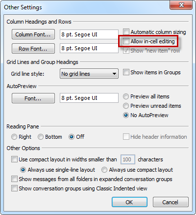 Disable the view setting Allow in-cell editing