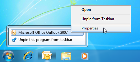 Opening the Outlook Properties dialog on Windows 7