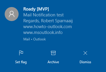 New mail alert of the Windows 10 Mail app.