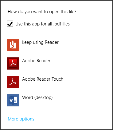Windows 8 - Select your default application to open pdf-files with.