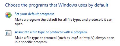To directly see and change your file associations in Windows use the “Default Programs” applet in Control Panel.