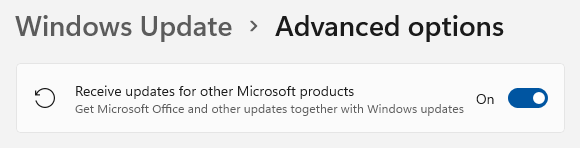 Enable Microsoft Update in Windows 11 to get Office updates too.