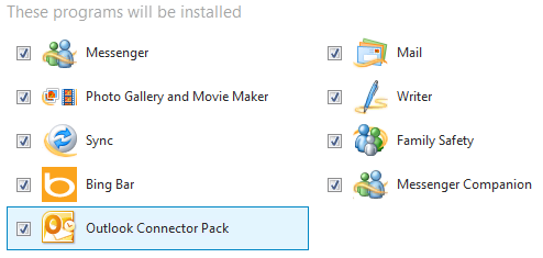The Outlook Connector Pack is offered via Windows Live Essentials