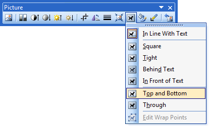 Setting the image wrapping style via the Picture Toolbar in Outlook 2003.