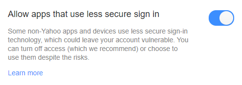 Yahoo Mail - Allow apps that use less secure sign in